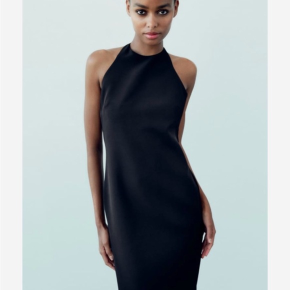 Zara Woman Rhinestone Shiny Back Cord Details Black Halter Dress Size M - Picture 2 of 15